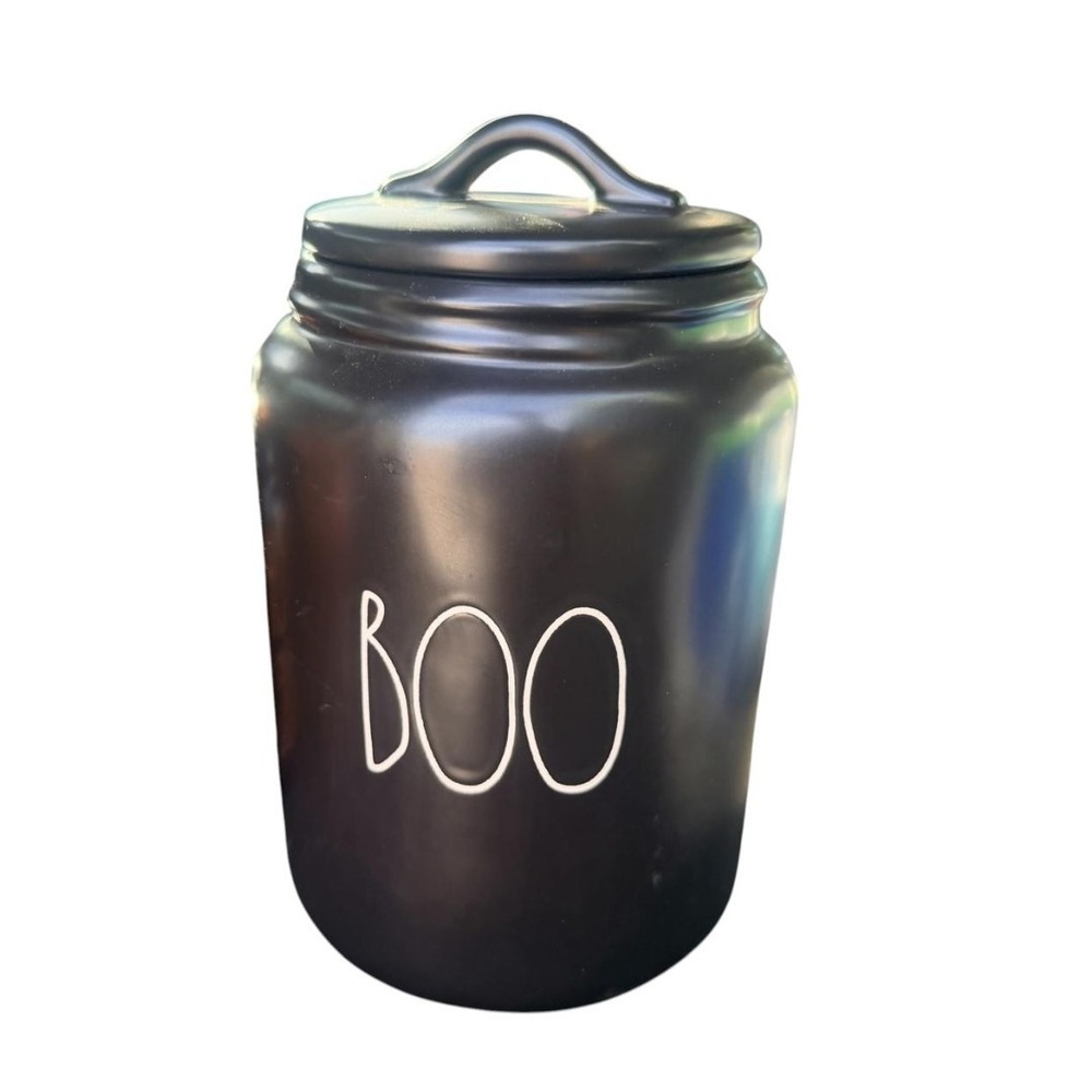 Rae Dunn BOO Black Halloween Ceramic Canister w/ Lid Artisan Collection Decor